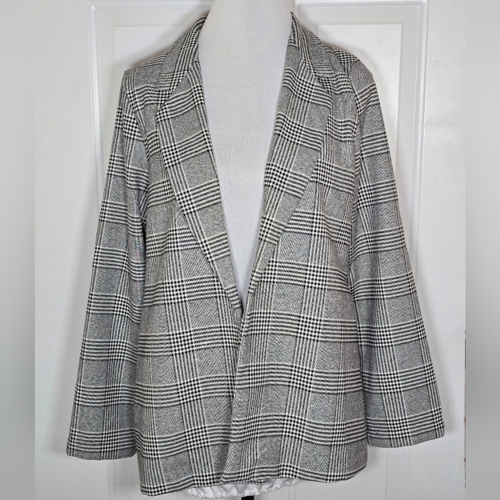Cbrand Gray Glen Plaid Open Front Blazer Jacket Size Medium